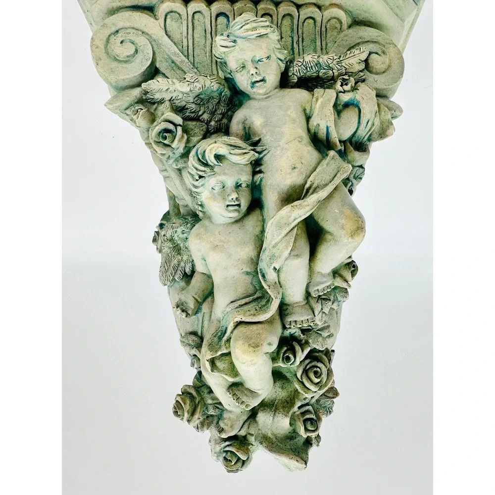 Wangs International Cherub Corbel Wall Shelf Pair Verdigris Resin WMC13